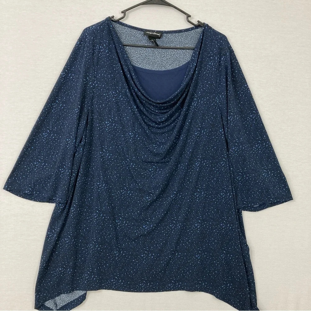 Maggie Barnes Navy Soft Stretch Cowl Neck Casual Top‎ 1X